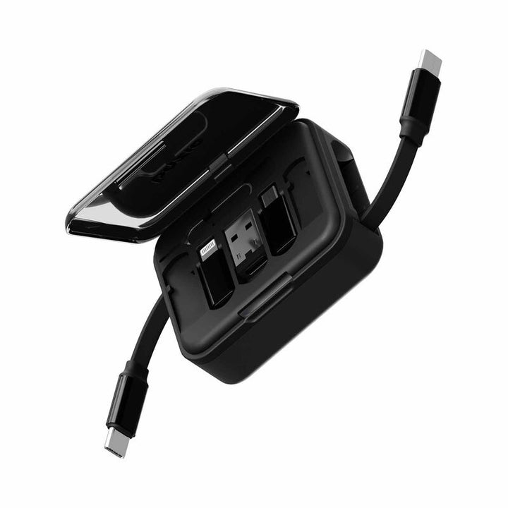 Bazic GoCharge Loop 5 In 1 Cable Kit With Micro- USB-A -Lightning Adapter With 1M Retractable Travel Kit - Black
