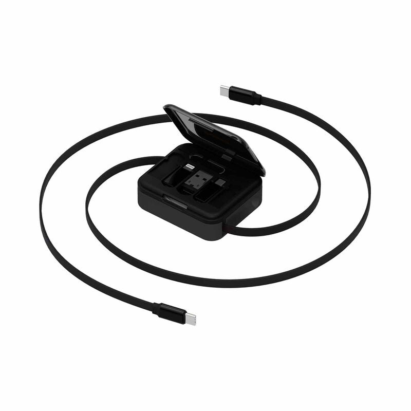 Bazic GoCharge Loop 5 In 1 Cable Kit With Micro- USB-A -Lightning Adapter With 1M Retractable Travel Kit - Black