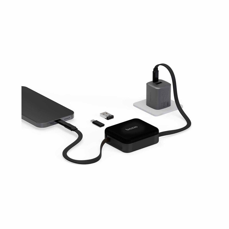 Bazic GoCharge Loop 5 In 1 Cable Kit With Micro- USB-A -Lightning Adapter With 1M Retractable Travel Kit - Black