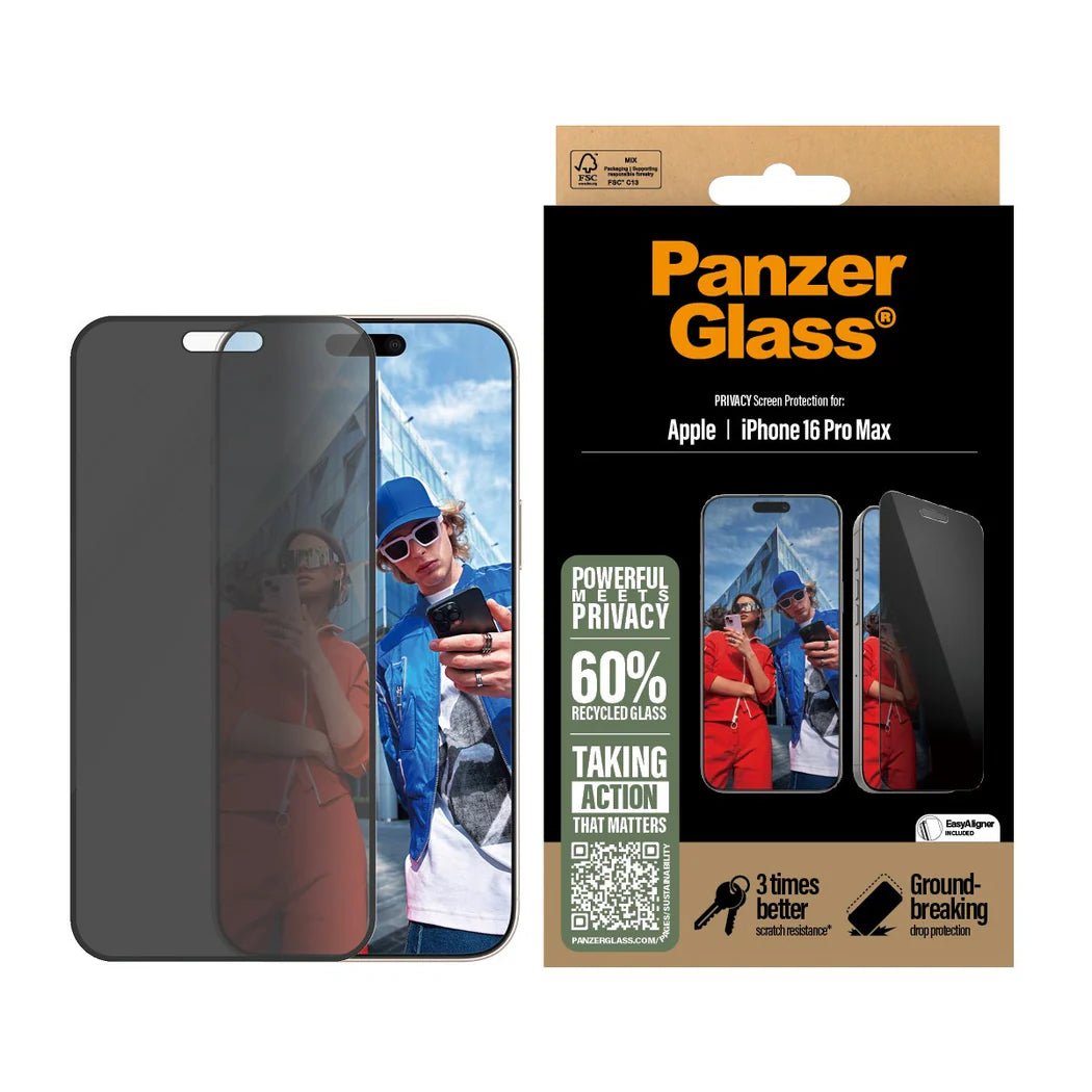 PanzerGlass® P2864, Privacy Screen Protector Privacy iPhone 16 Pro Max | Ultra-Wide Fit