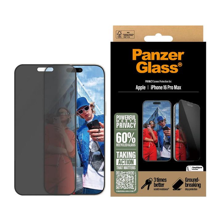 PanzerGlass® P2864, Privacy Screen Protector Privacy iPhone 16 Pro Max | Ultra-Wide Fit