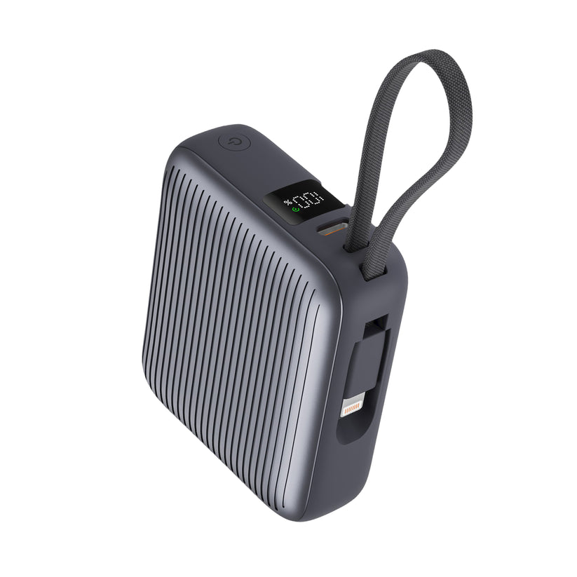 LZEL Neurode Sync 10000mAh PD Mini Power Bank 22.5W with Built-In Cable – Black