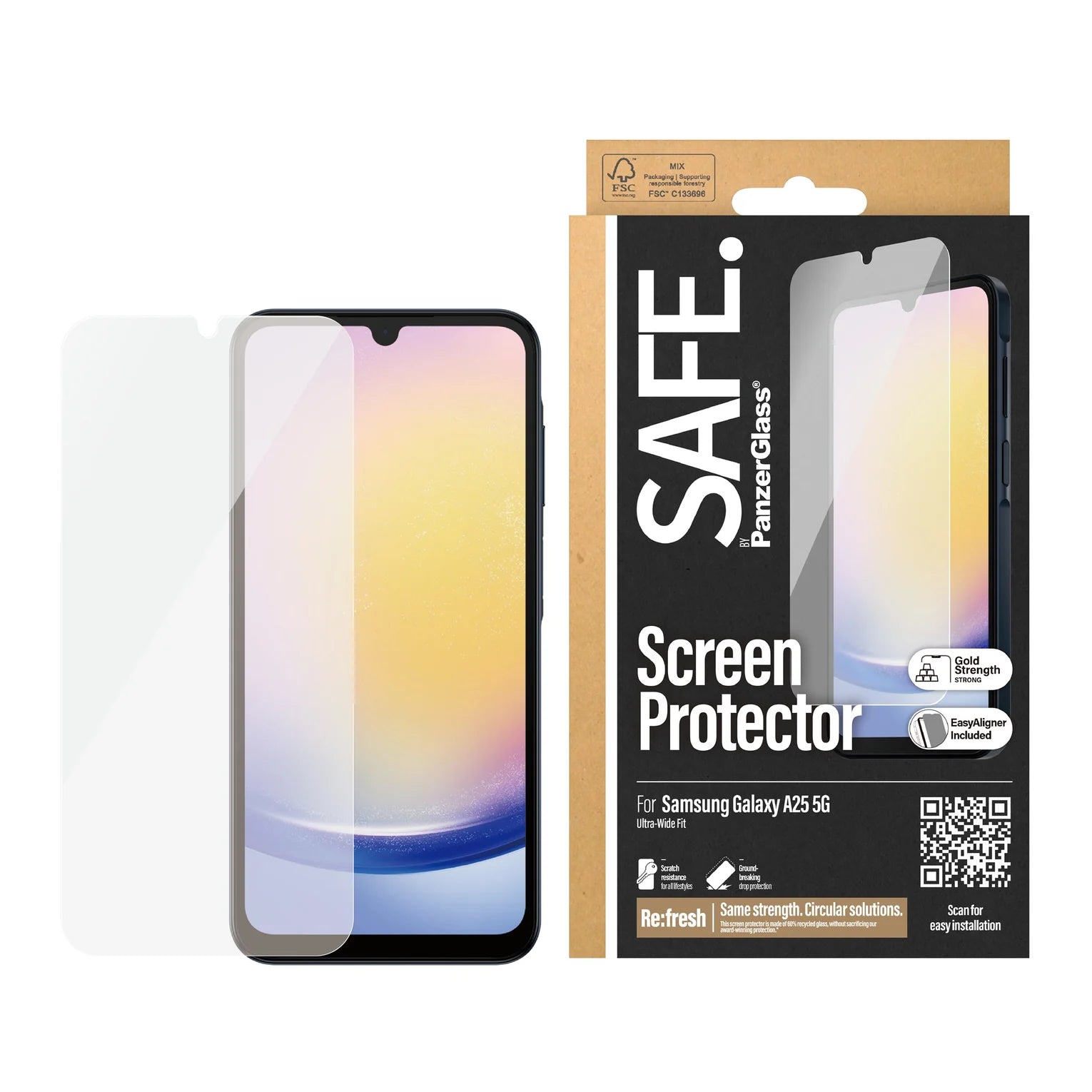 PanzerGlass® SAFE95680, Screen Protector Samsung Galaxy Re-Glass For A25 5G Ultrawide Fit WA