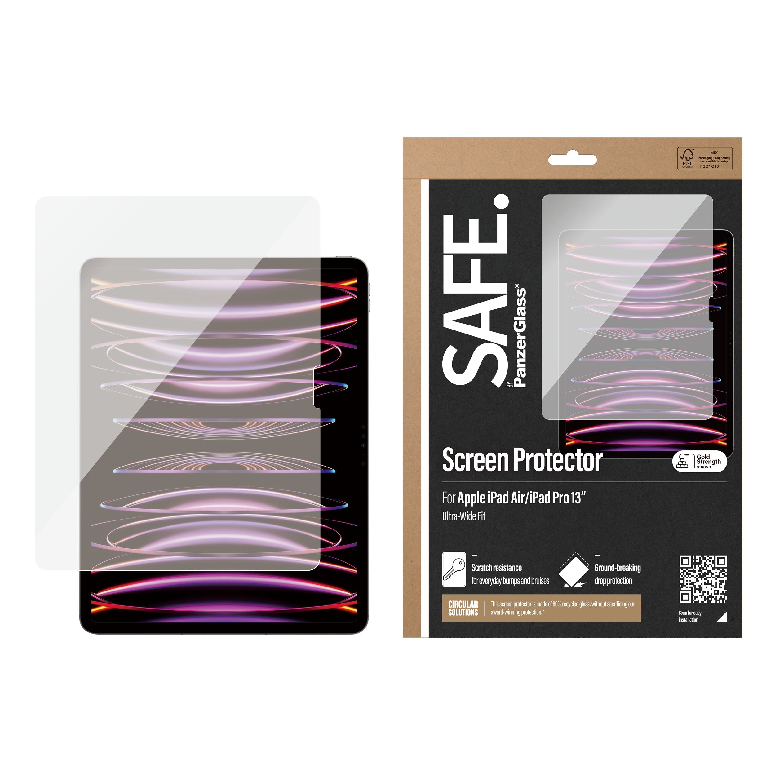 PanzerGlass SAFE95859, Screen Protector for iPad Pro 12.9-inch (2024) and iPad Air Ultra-Wide Fit