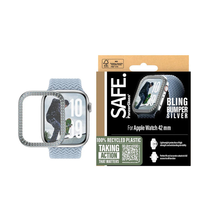 PanzerGlass® SAFE95909, Screen Protector Bling Bumper Silver Apple Watch Series 10 | 42mm