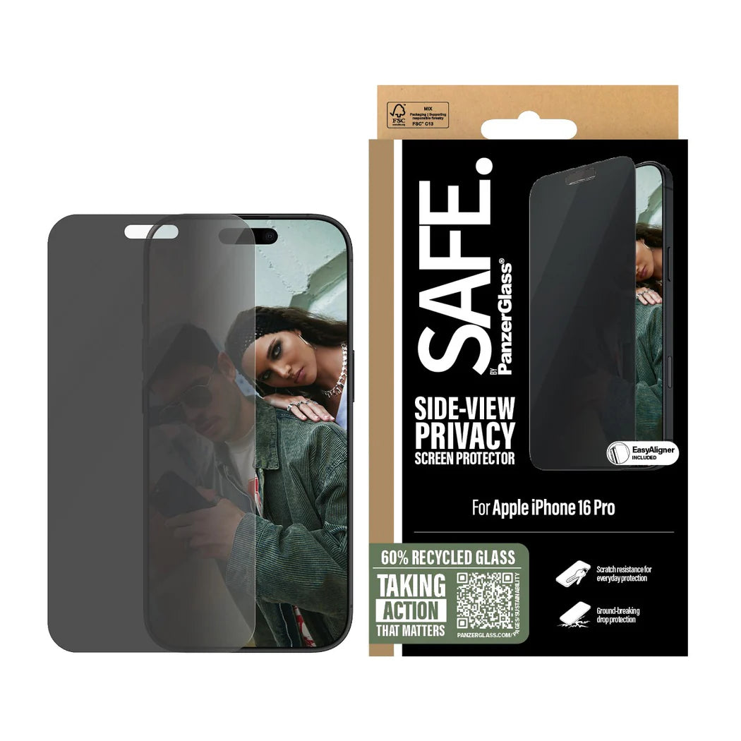 PanzerGlass® SAFEP95876, Privacy Screen Protector iPhone 16 Pro | Ultra-Wide Fit