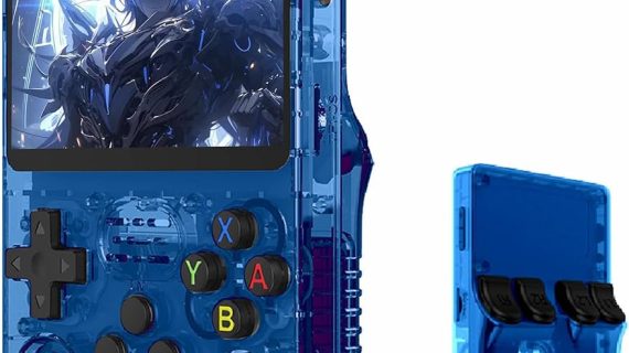 R36S Retro Handheld Video Game Console 3.5 Inch 64GB - Transparent Blue