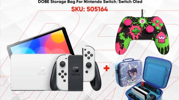 Nintendo Switch OLED Model w/ White Joy-Con with PowerA Enhanced Wired Controller for Nintendo Switch Splatoon 2 & DOBE Storage Bag For Nintendo Switch/Switch Oled - Blue