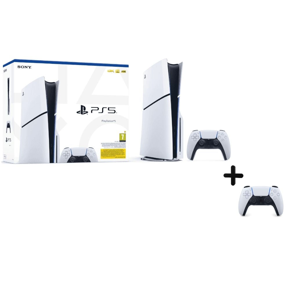 PS5 Bundle: PS5 Slim Disc Edition + DualSense Wireless Controller - White