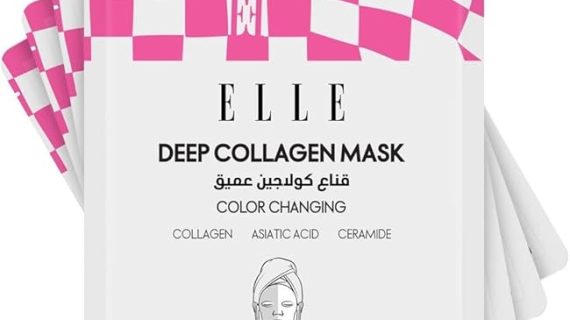Korean ELLE Deep Collagen Color Changing Mask – Anti-Aging, Hydrating & Firming Mask with Collagen, Peptides & Centella – Long-Wear 2-3 Hour or Overnight treatment mask for Radiant Youthful Skin- 4 Packs