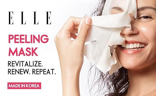 Korean ELLE Youth Boosting Peeling Mask – Anti-Aging, Hydrating & Brightening Face Mask – Packed with Peptides, Niacinamide, Lactic Acid and Hyaluronic Acid for Radiant, Youthful Skin- 4 Packs