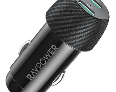 RAVPOWER RP-VC032,  50W 2 Ports USB-C Fast Car Charger(Black)