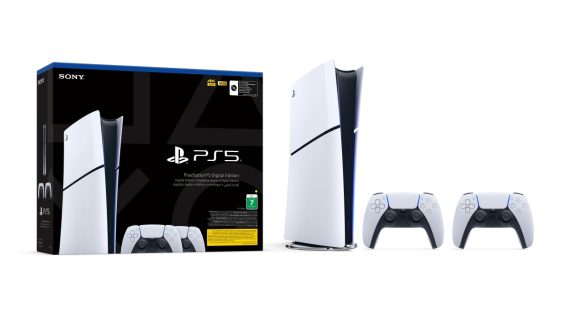 PS5 Slim Console Digital with Two Dualsense Wireless Controller Bundle