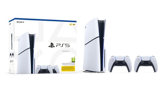 PS5 Slim Console Disk with Two Dualsense Wireless Controller Bundle