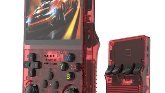 R36S Retro Handheld Video Game Console 3.5 Inch 64GB - Transparent Red