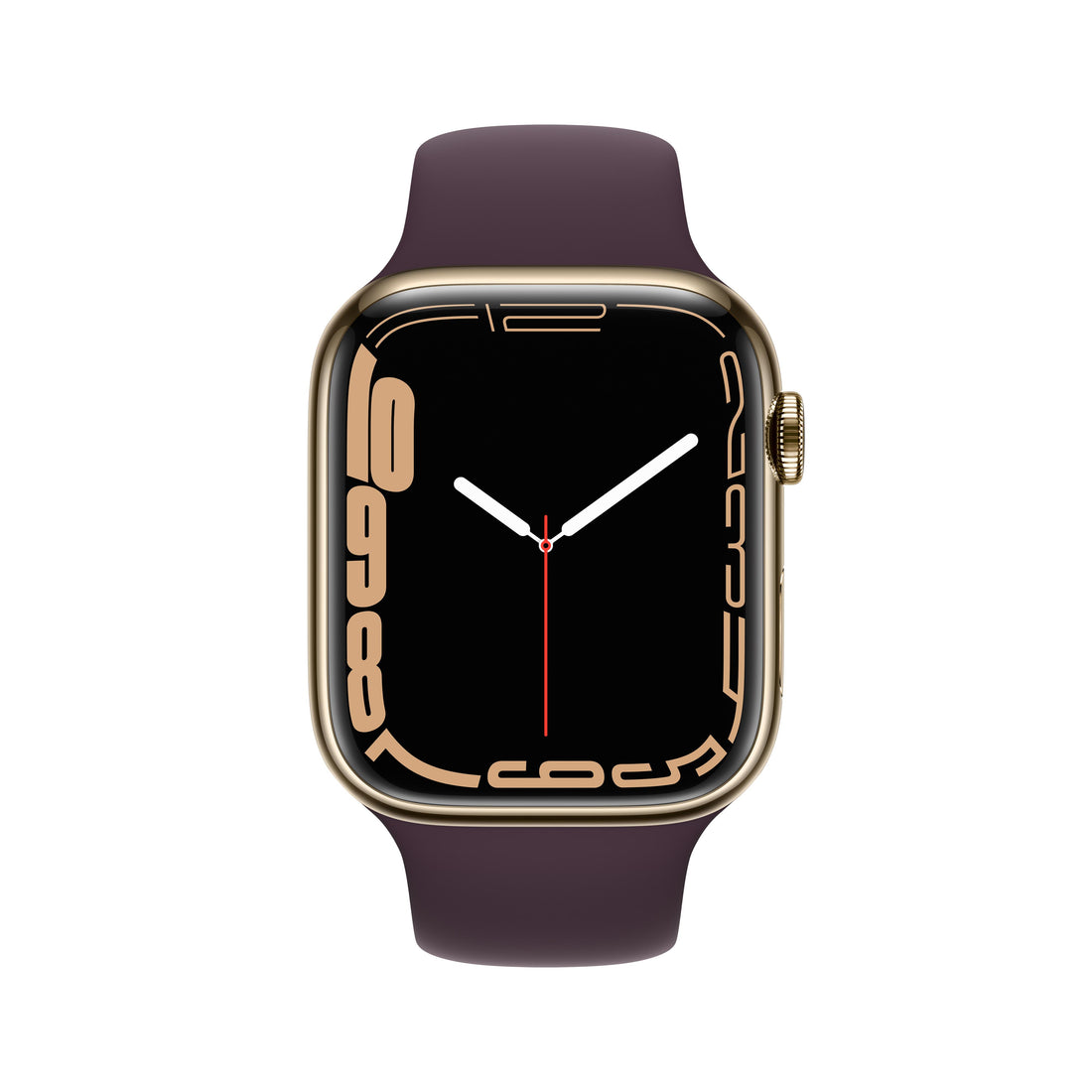 Apple Watch Series 7 GPS + Cellular, 45mm Gold Stainless Steel Case with Dark Cherry Sport Band - Regular - Image 2