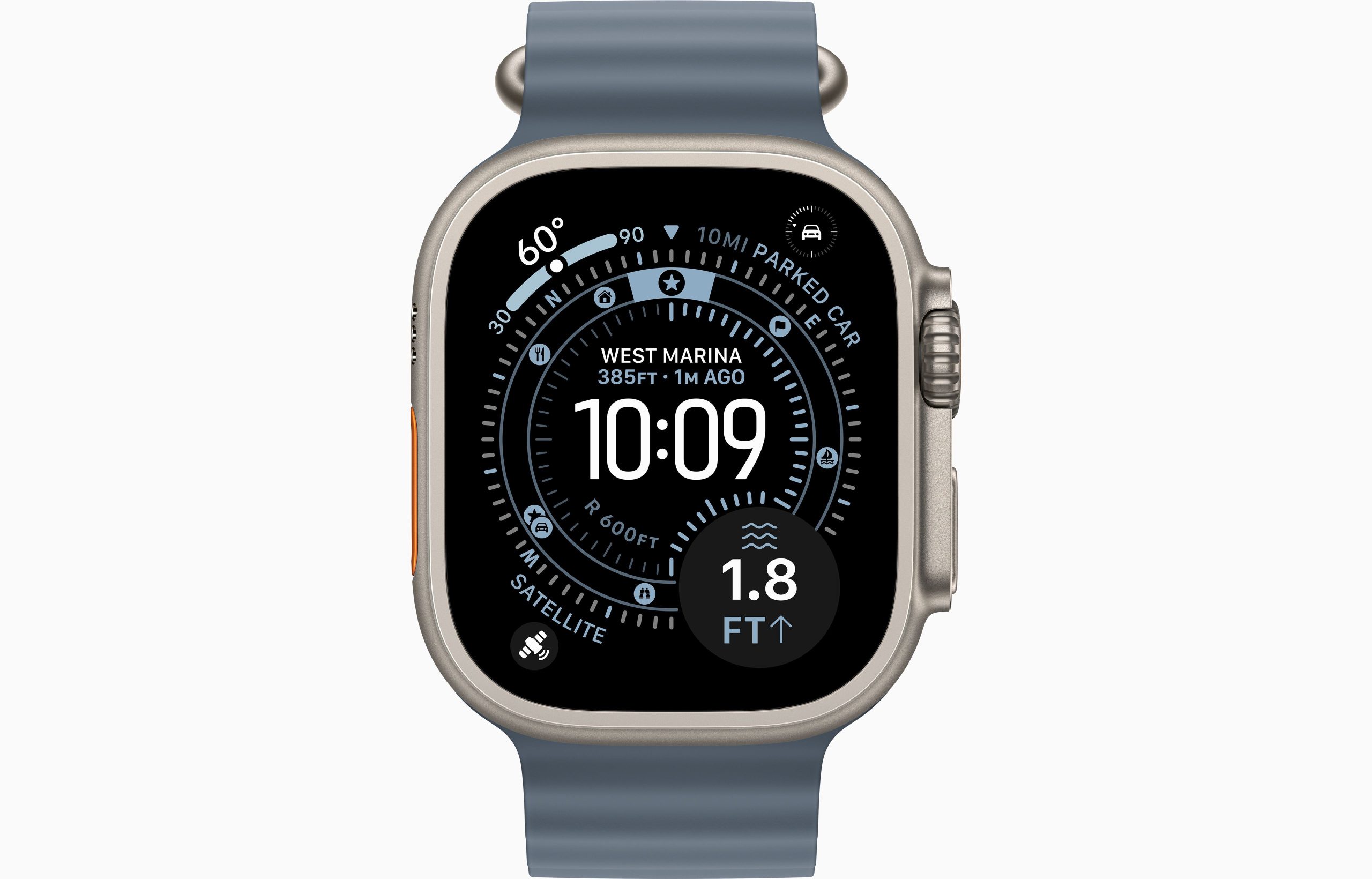 Apple Watch Ultra 3 (2025) GPS + Cellular, 49mm  Natural Titanium Case with Anchor Blue Ocean Band + Bundle Offer - Image 2