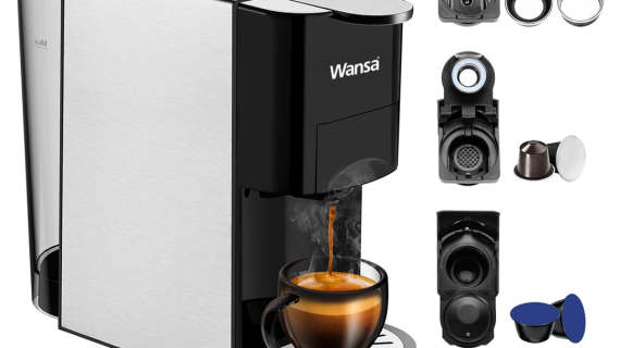 Wansa Upgrade 5 in 1 Espresso Single Serve Coffee Machine for Nespresso Original/Dolce Gusto/Mio/Ground Capsule and ESE Coffee Pods,19 Bar Automatic Compatible Capsule Coffee Machine